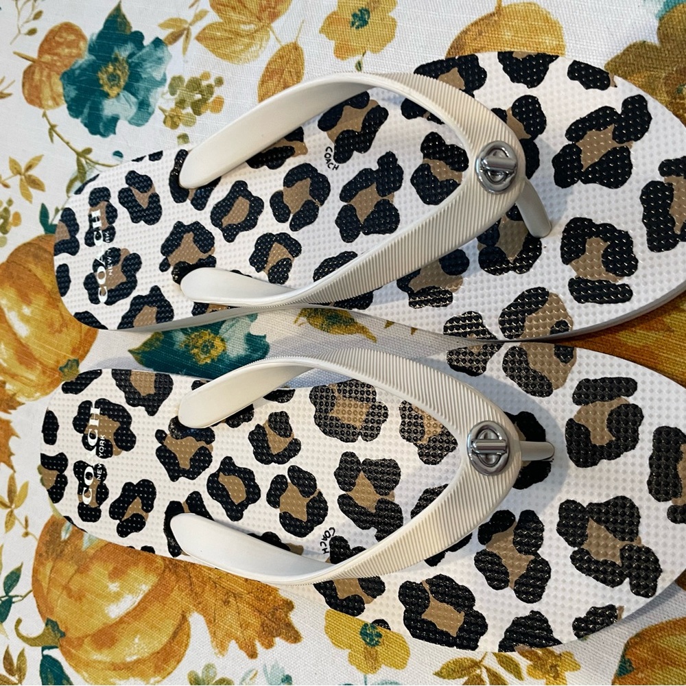 Coach Black and Tan Leopard Sandals